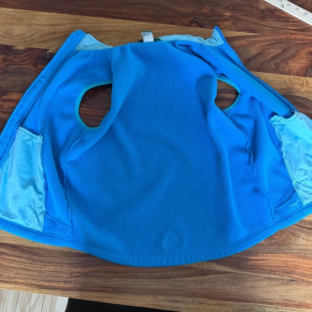 LL Bean Girls L 14-16 Blue‎ Full Zip Fleece Vest Reflective Logo Hiking Camping